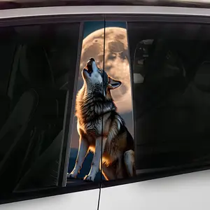 [JIT] Car stickers designed by 2 wolves, self-adhesive waterproof B-pillar decals, semi-matte animal theme DIY door side decoration, scratch coverage of vehicle shape, Cool Car Decoration, Car Decorative Sticker, Decal For Cars