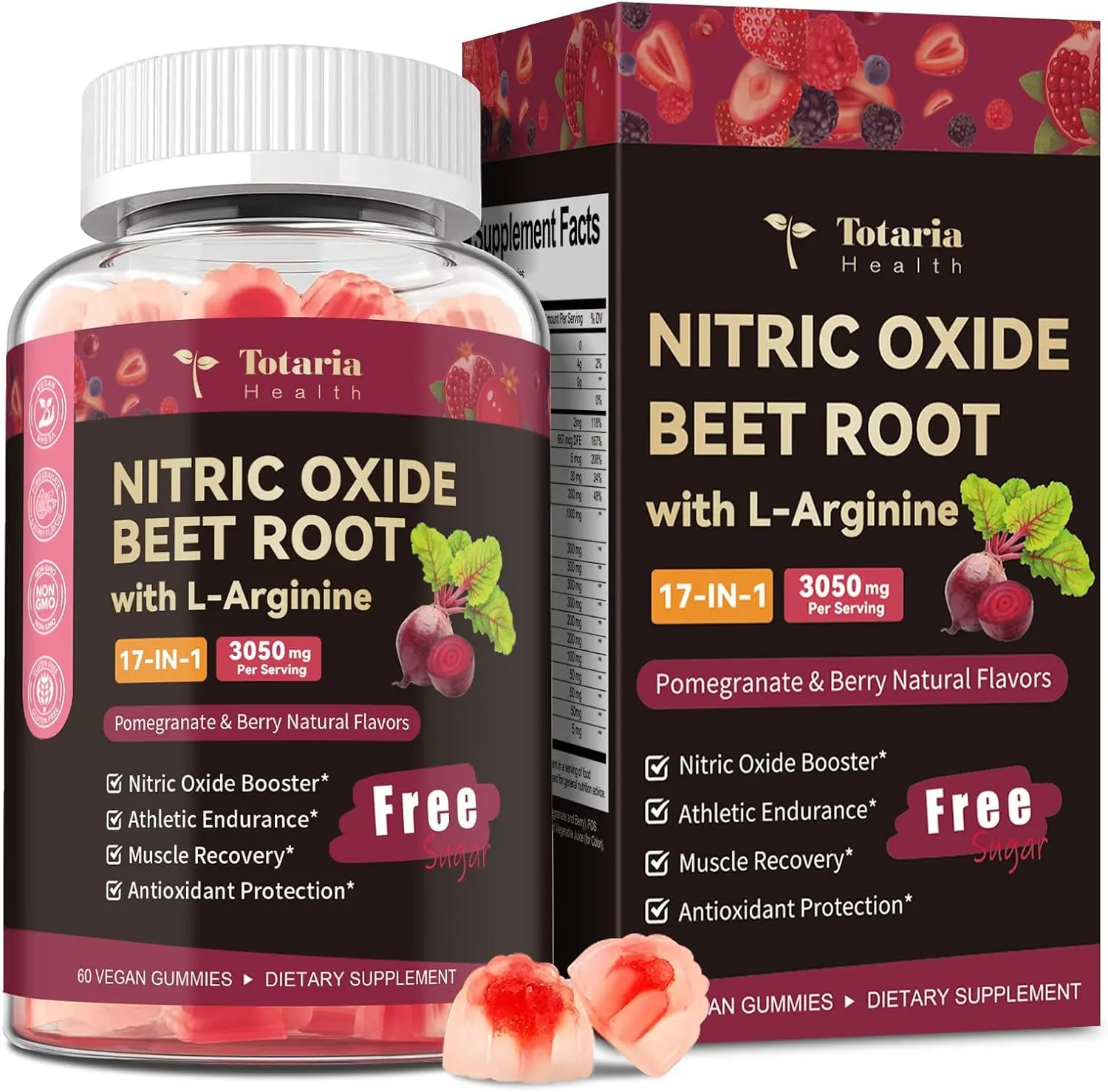 Beet Root Gummies Nitric Oxide Supplement with Grape Seed Pomegranate Vitamin C B12 B3 Sugar Free Vegan Chewables for Heart Health Blood Pressure Blood Flow Circulation and Daily Energy Support for Men and Women