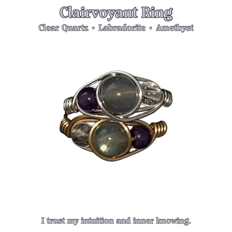 Clairvoyant Crystal Ring - Trust Your Intuition & Inner Vision, Clear Quartz, Labradorite, Amethyst for Spiritual Awareness