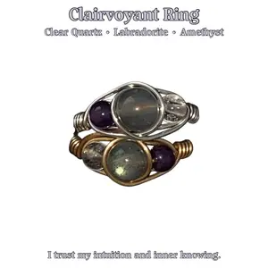 Clairvoyant Crystal Ring - Trust Your Intuition & Inner Vision, Clear Quartz, Labradorite, Amethyst for Spiritual Awareness