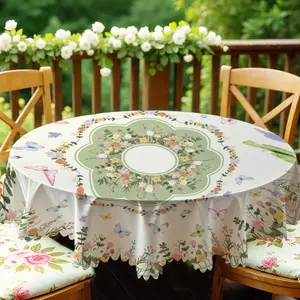 Round Tablecloth with Green Flowers Wear Resistant and Dirt Resistant for Home Decoration Picnics and Holiday Gatherings Christmas Decorations
