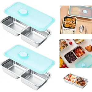 2 count Grab and Go Snack Containers Stainless Steel, Stackable Double Compartment  Lunch Meal,  Snack Condiment Containers with Lids, Suitable for Travel and Outdoor Camping