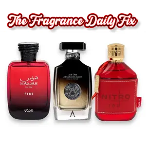 The Fragrance Daily Fix | Rasasi Perfumes | Atralia | Hawas Fire + Absolute Noir + Nitro Red | Eau De Parfum | 100 ML - 3.4oz | Amber - Aromatic & Fruity Notes