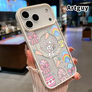 Magnetic Case Compatible with iPhone 17 Pro Max 16 Plus 15 14 13 12 11 XR Air E Easter Delight Pattern Clear Acrylic Back Drop Protection Pocket-Friendly Cellphone Cover Gift for Boy