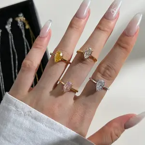 Loveden 1.2ct Pear Shaped Engagement Ring for Women Party Gift s925 Sterling Silver High Carbon Diamond Fashion Super Sparkling Ice Flower Cut 8A Zircon Wedding Proposal Ring Fashion Jewelry Accessories LD.