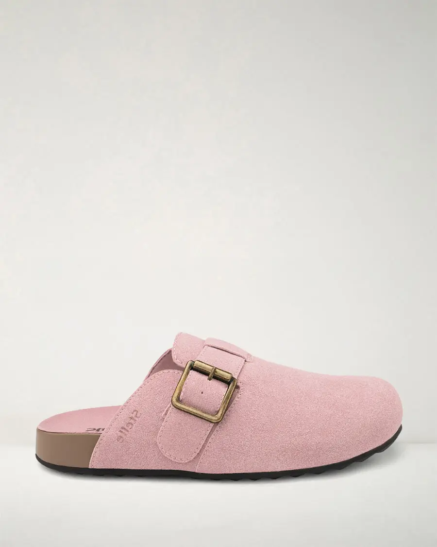 Square Buckle Suede Clogs