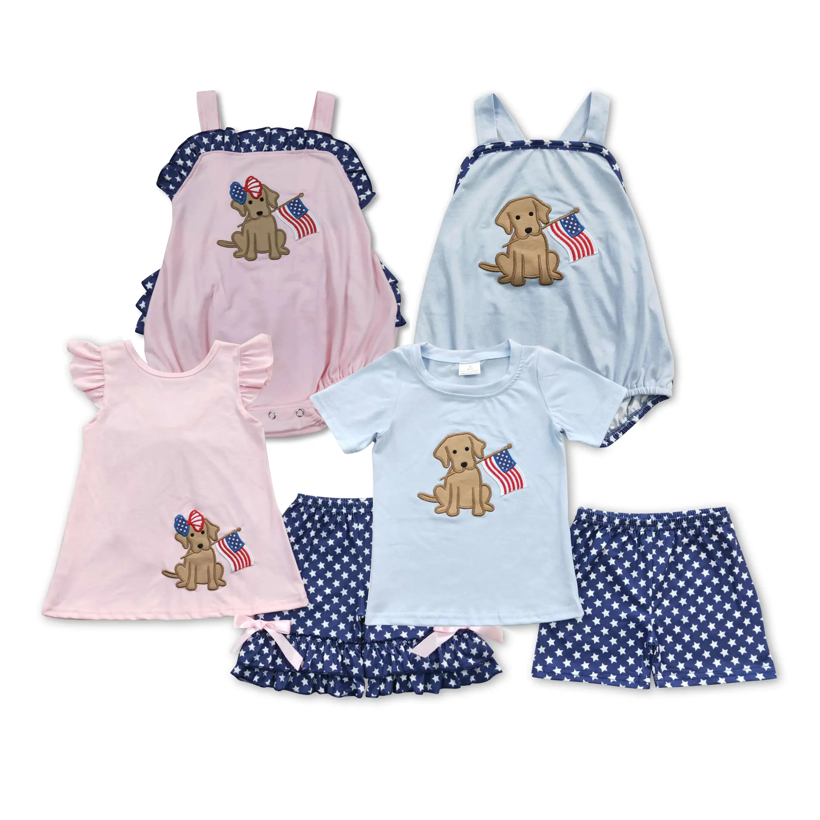 Toddler Kids 4th of july Embroidered Set