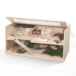TSYPAIRS 40" Chewproof Wooden Hamster Cage, Large 2-Level Habitat with Openable Top, Ventilation & Clear Acrylic Panels, Multi-Base Options Available
