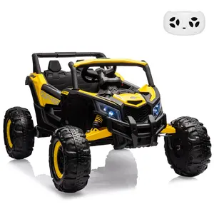 GAOMON Yellow 24V Ride On UTV Car For Kids With Remote Control 200W Motors Led Lights Usb Music Spring Suspension And Metal Frame Yellow