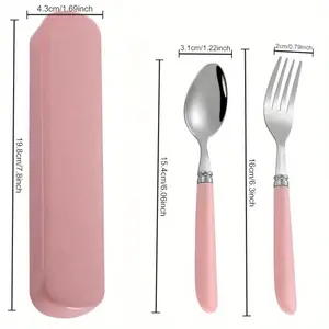 2-Piece Stainless Steel Utensil Set with Storage Box - Portable Spoon and Fork, Available in Green, Pink, and Blue - Reusable,  Picnics, Camping, and Everyday Use - Perfect for Valentine's Day, Christmas, Independe Cutlery Tableware