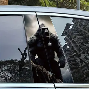 2 PCs Fun Fashion Gorilla Automobile Sticker-Vinyl B- Pillar Screen Protector, Cartoon Animal Design Is Suitable for Glass Surface, Easy to Stick