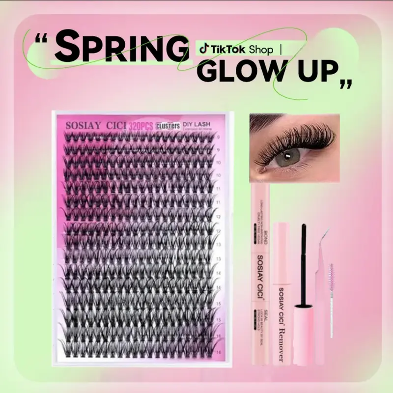 SOSIAY CICI Cosmetic Lashes Clusters Kit for Adults, 9-16MM Wispy D Curl (40D/320Pcs; 80D+100D/280Pcs), Bond & Seal, Remover, Lash Tweezers for DIY Flawless Makeup Looks, Back to School