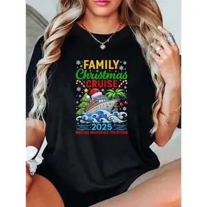 100% Cotton Unisex Family Matching Christmas Cruise 2025 T-Shirt – Fun & Girly, Cotton Top