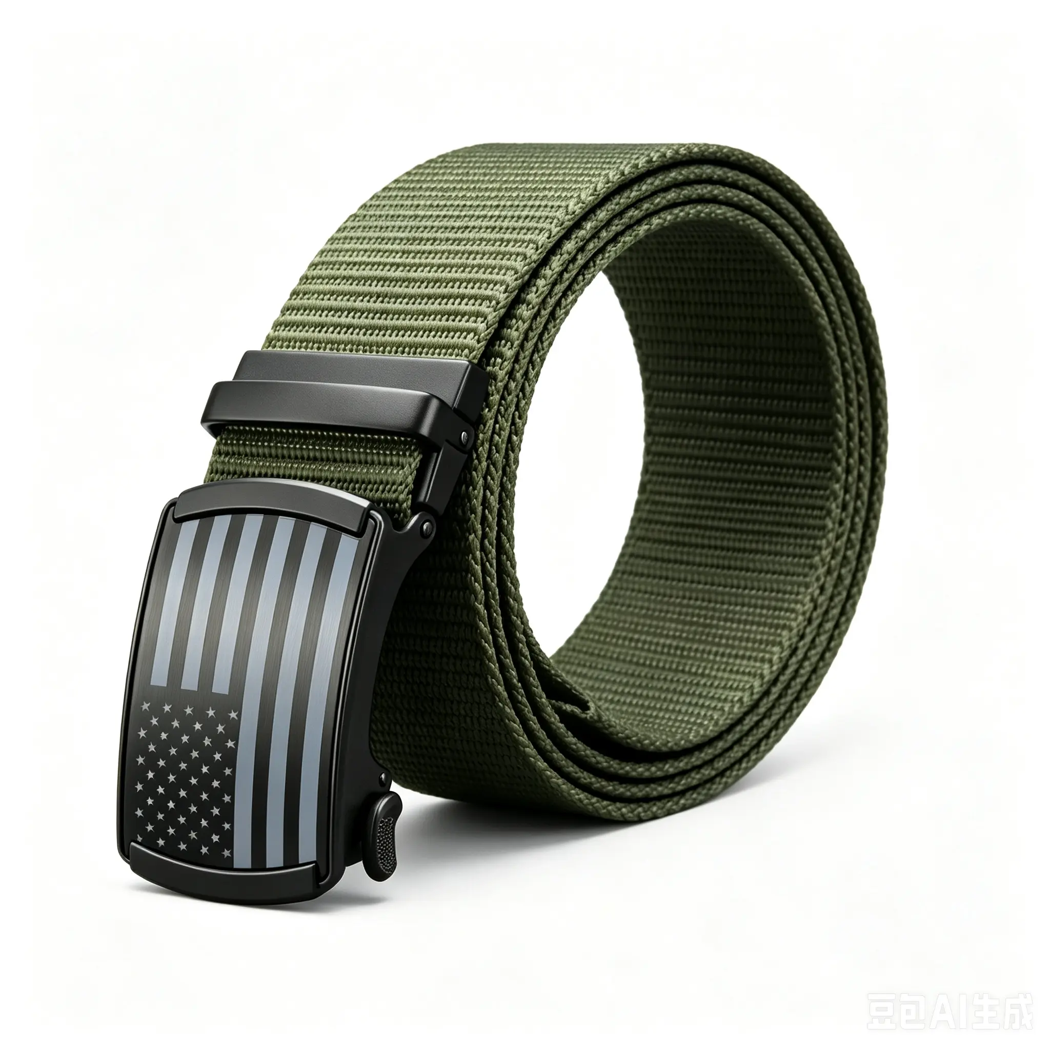 Men's Army Green Tactical Nylon Belt, USA Flag Auto Buckle - Ideal for Outdoor, Casual Wear