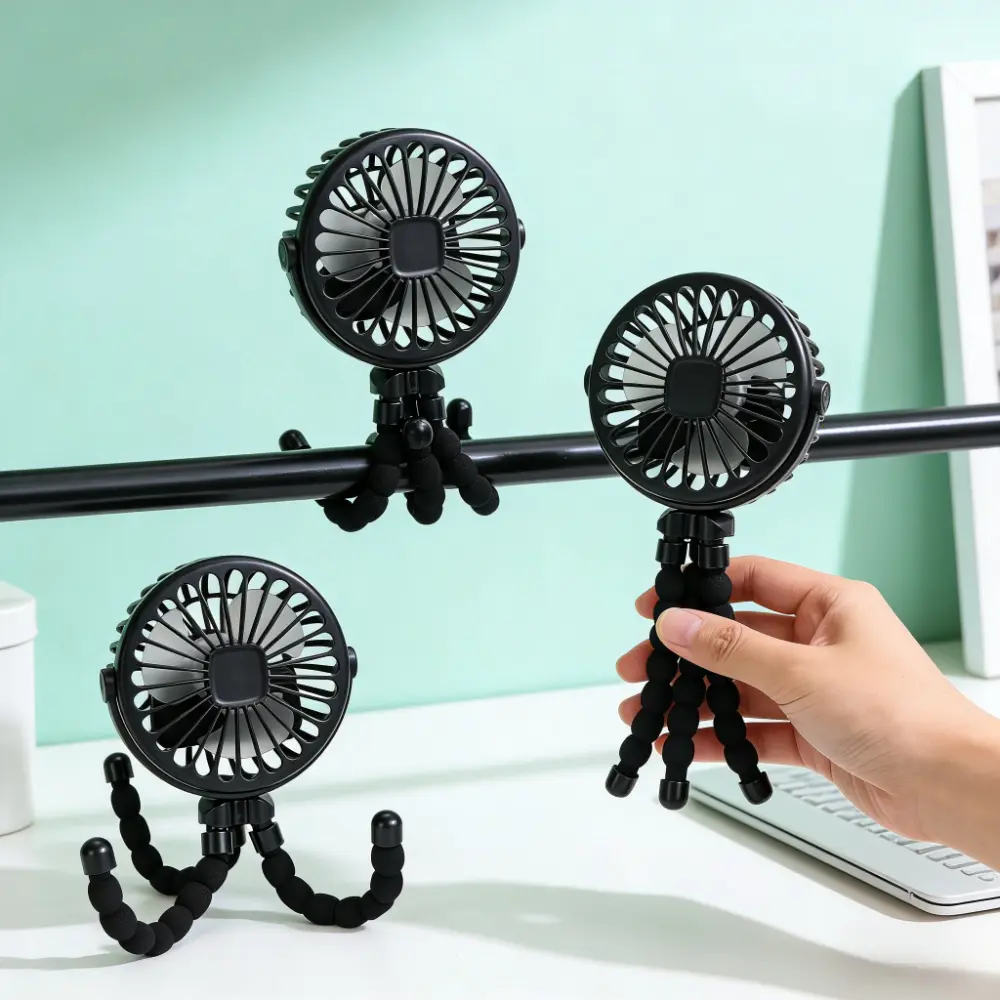 Portable Wireless Cooling Fan - Mini Portable Fan with 3 Wind Speeds, Night Light - Suitable for Stroller, Bed Use, Fan Portable