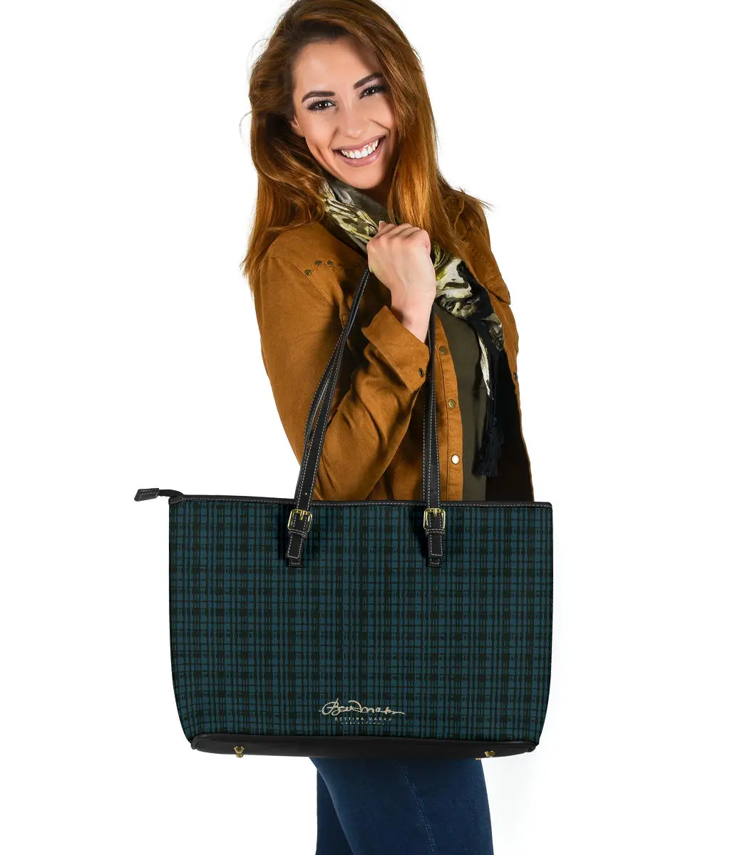Twilight Plaid Large Leather Tote Bag