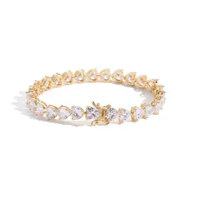 7mm Heart Prong Tennis Bracelet Hip Hop Single Row Cubic Zirconia Chain Unisex Jewelry for Women Men