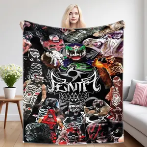 P-Penta Inspired Wrestling Mask Blanket, Soft Cozy Flannel Throw with Lucha Libre Champion Vibes, Lightweight Warm Blanket for Bed Sofa Living Room, Perfect Birthday Gift, Christmas Gift, Holiday Present for Wrestling Fans
