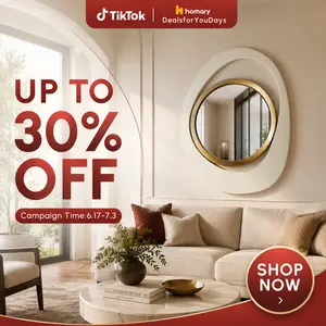 【DealsforYouDays】Homary Modern Asymmetrical Geometric Glass Wall-Mounted Accent Mirror, 18"x24" Warm White-Gold Elegant Mirrors, Gold-Toned Room & Wall Decor for Living Room, Bedroom