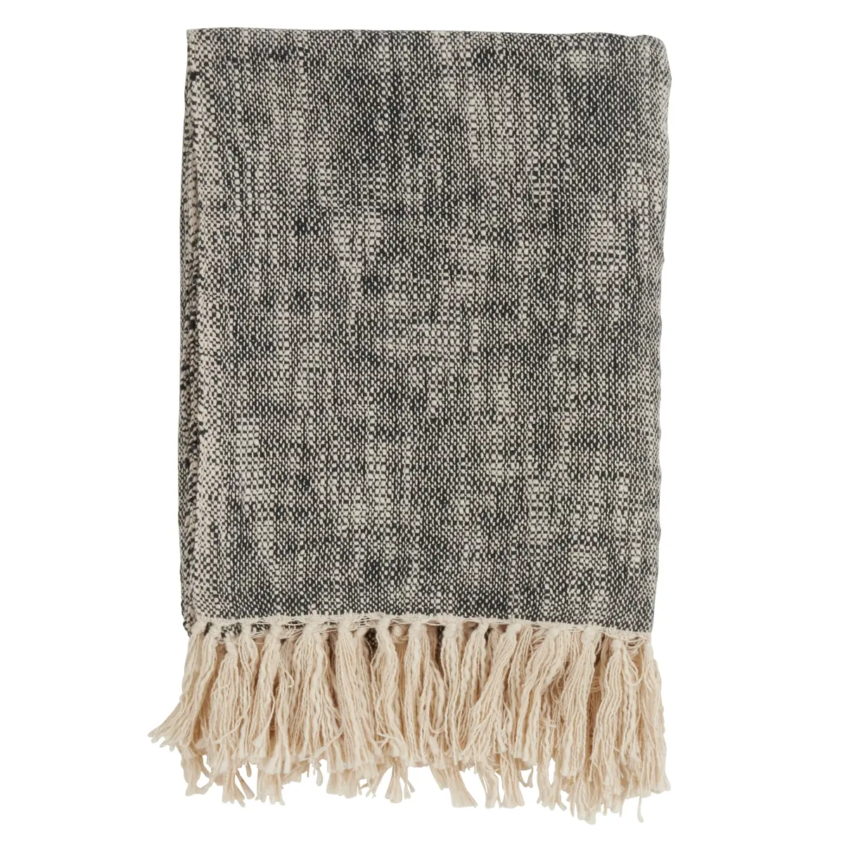 SARO TH329.BK5060 Soft Solid Cotton Throw, Black Tasseled Design, Machine Washable, Medium Iron Safe, Suitable for Any Decor