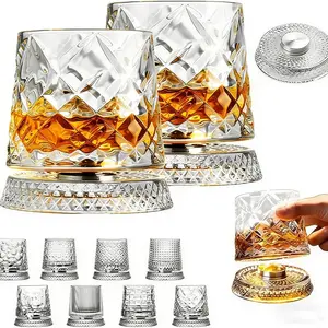 360° Rotating Whiskey Glass, Thick Bottom Design, Lead-Free Premium Glass, Ideal for Bourbon and Scotch Whisky, Unique Gift for Men, Home Barware