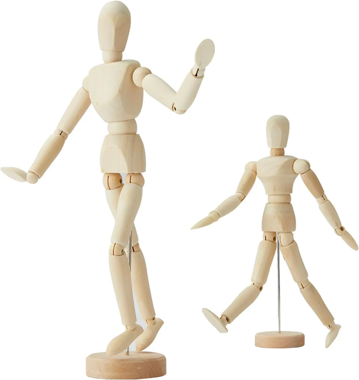 Artist Wooden Manikin Set (2 Pack, 8in & 12in) - Flexible-Joint Male Human Figure Puppet Model, Mannequin Doll Ornament Stand for Office Desk Decoration, Sketching Drawing Painting, Default