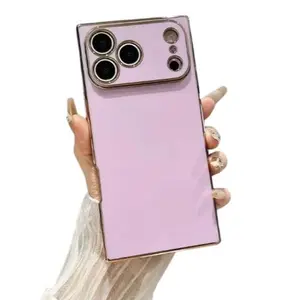 Candy Macaron Square Crystal Clear iPhone Case, Skin-Feel Soft TPU Bumper & Hard PC Back, With Full Lens Protection, Cute Minimalist Pink & White, Compatible with iPhone 17/16/15 Pro Max Plus