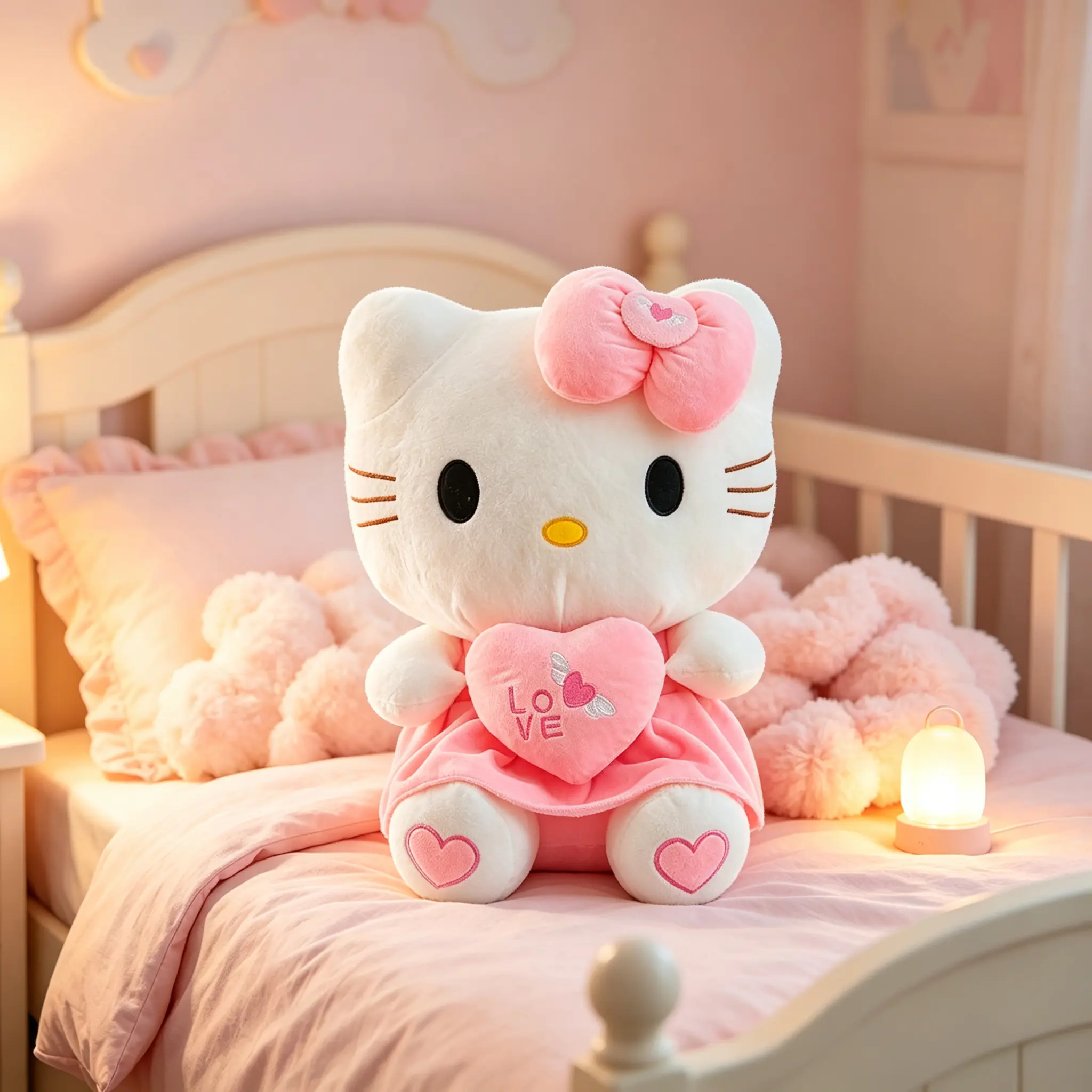 Sanrio Hello Kitty 15.7 Inch Sitting Heart Plush Soft Stuffed Animal For Bedroom Decor And Bedtime Companion Gift