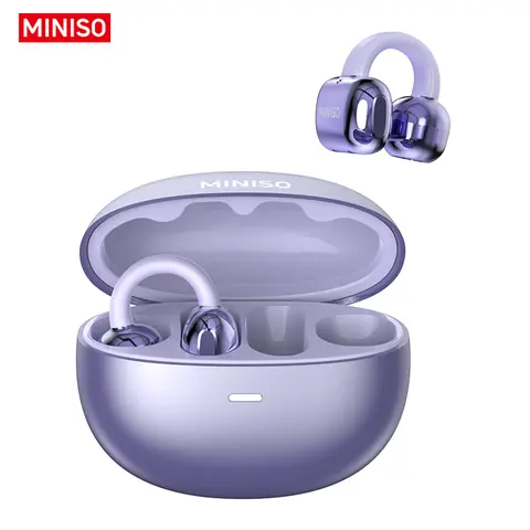 MINISO MS198 Open-Ear Clip-On Wireless Headset, Bluetooth 6.0, No-Sense Wearing, HiFi Stereo Audio, Reverse Soundwaves, IPX5 Rated Sweat Resistant, Lightweight, Volume Control, Ear Protection for Running & Outdoor Use