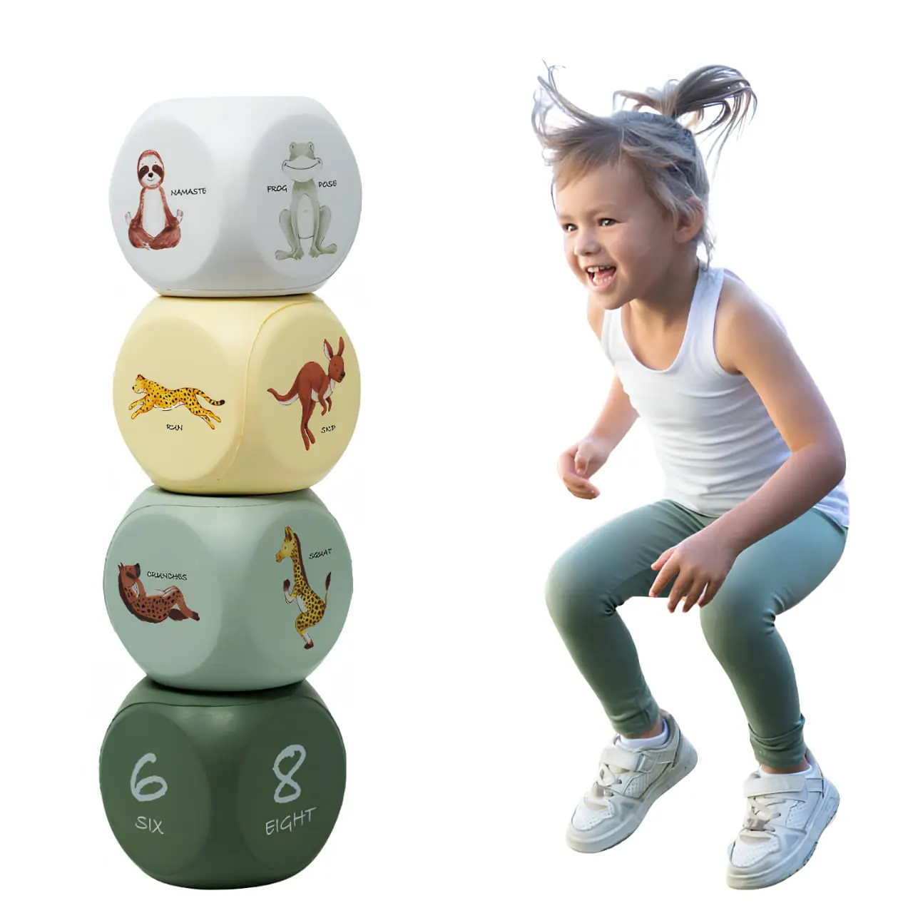 Fitness Foam Dice Game - Yoga Dice Game & Exercise  for Workouts for Kids - Suitable Also as Fun Fitness Dice for Adults