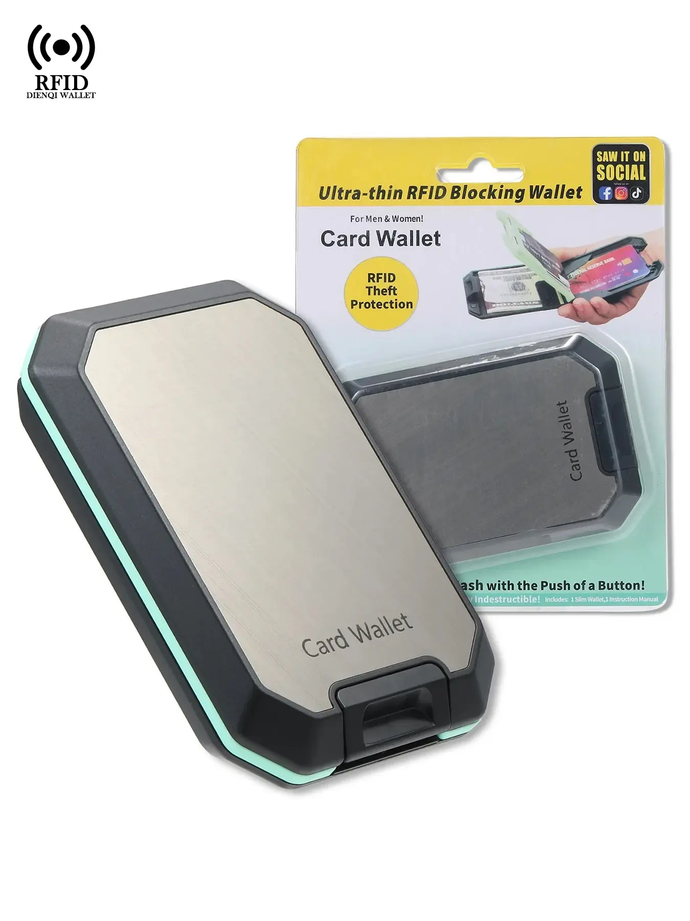 RFID Blocking Slim Wallet Case Small Credit Card Holder Bank Cardholder Money Bag Fashion Cool Portable Aluminum Wallets for Men, Gift for Father's Day, GIft for Birthday