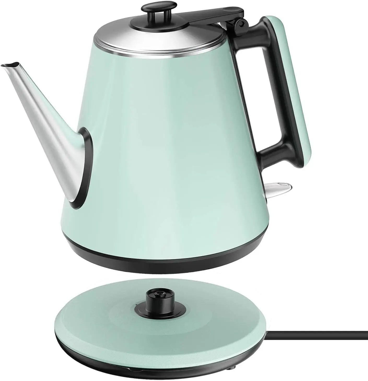 Small Gooseneck Electric Kettle 0.9L, 1000W, Pour Over, Green | 304 Stainless Steel BPA Free, Fast Boiling, Vintage Design, Auto Shut-Off, Dry Boil Protection, For Dorm Office Tea Coffee