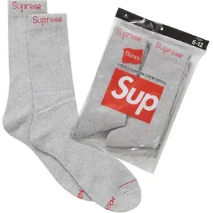 Supreme Hanes Crew Socks (4 Pack) Heather Grey