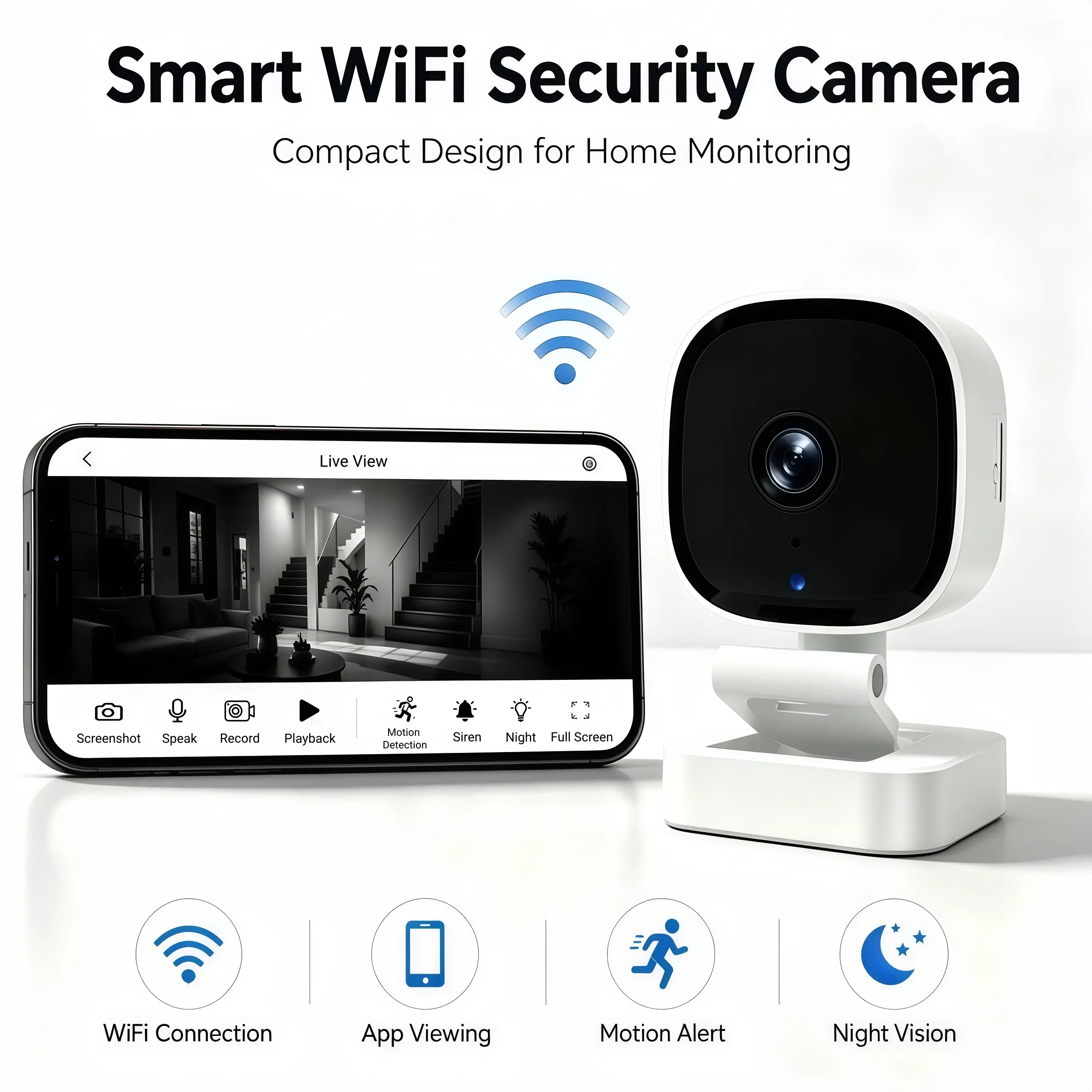Mini 2.4GHz Smart WiFi Camera Indoor for Office, Nanny Cam with Night Vision Motion Alert, App Live View Loop Record, Small Security Cam for Garage Home Baby Pet