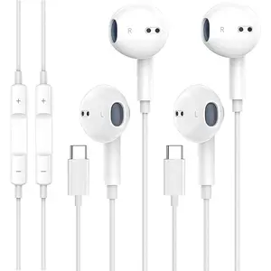 USB C Headphones for iPhone 15, 2-Pack USB C Type C Earbuds Wired with Mic & Volume Control HiFi Stereo Earphones for Galaxy S23/S22/S21/S20/Ultra Note 10/20, for iPad Pro Pixel 7/6/6a/5/4 OnePlus 9 8