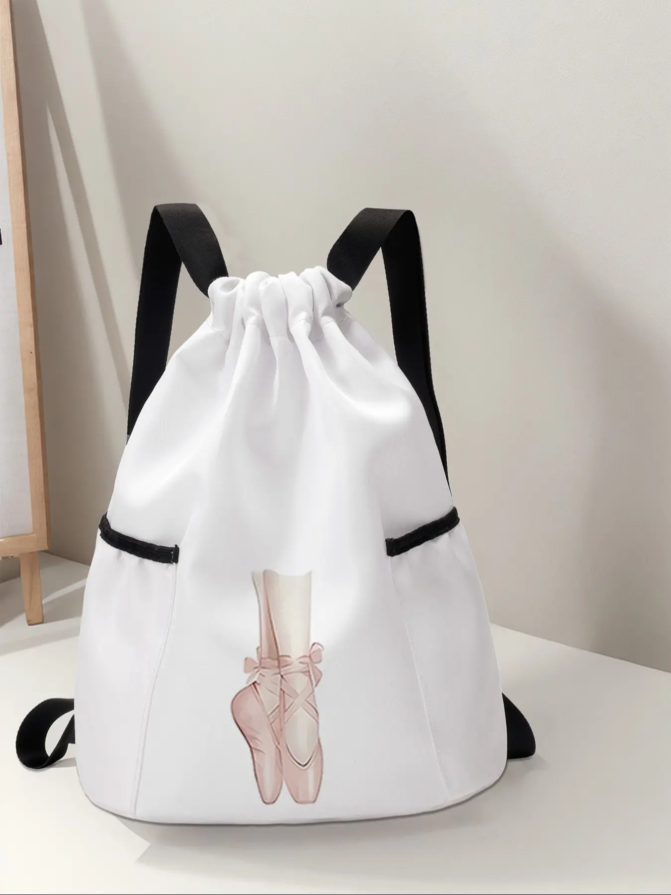 Dance Shoe Pattern Drawstring Backpack, Large Capacity Durable Fitness Bag, Adjustable Straps, Sports Beach Bag, Unisex Travel Hiking Camping Essential