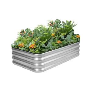 1pc 5x3x1ft Raised Garden Bed Kit, 5-in-1 Modular Galvanized Planter Box, Heavy-Duty Metal Bed for Vegetables/Flowers, Easy Assembly Outdoor Planter for Backyard Patio Lawn