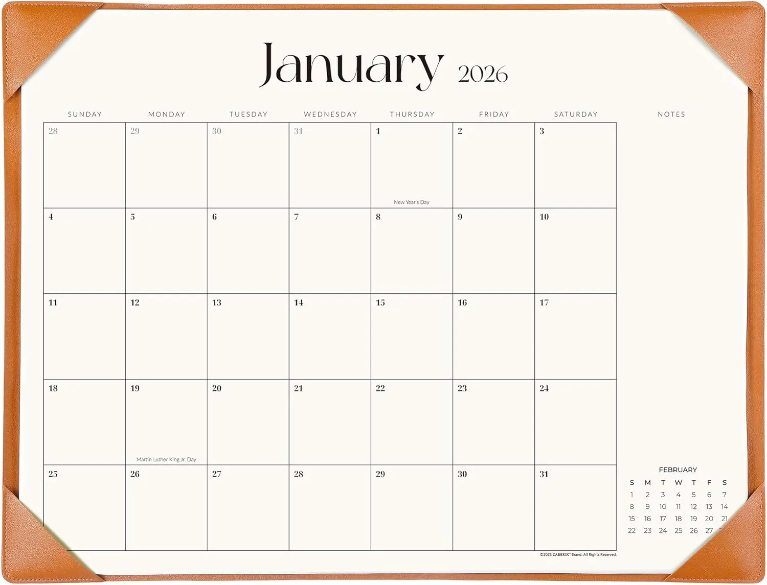 Simplified Desk Calendar 2025-2026 with Desktop Mat,  Large Desk Pad Calendar 21" x 16-1/2" from July 2025 to December 2026, Desk Blotter Calendar for  School and Office (Brown)
