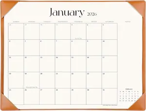 Simplified Desk Calendar 2025-2026 with Desktop Mat,  Large Desk Pad Calendar 21" x 16-1/2" from July 2025 to December 2026, Desk Blotter Calendar for  School and Office (Brown)