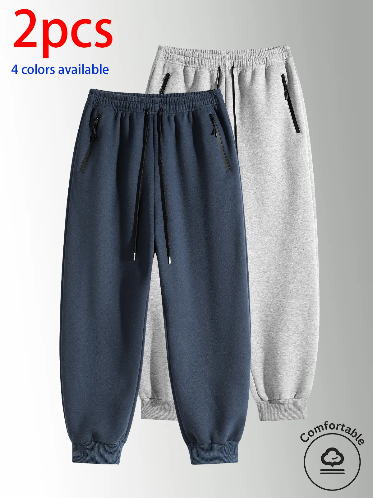 2-pack men’s long pants, men’s casual long pants, men’s jogger pants.Solid-color loose jogger sweatpants with side zipper pockets to prevent items from slipping out; elastic waistband with adjustable drawstring, and a windproof hem; suitable for everyday