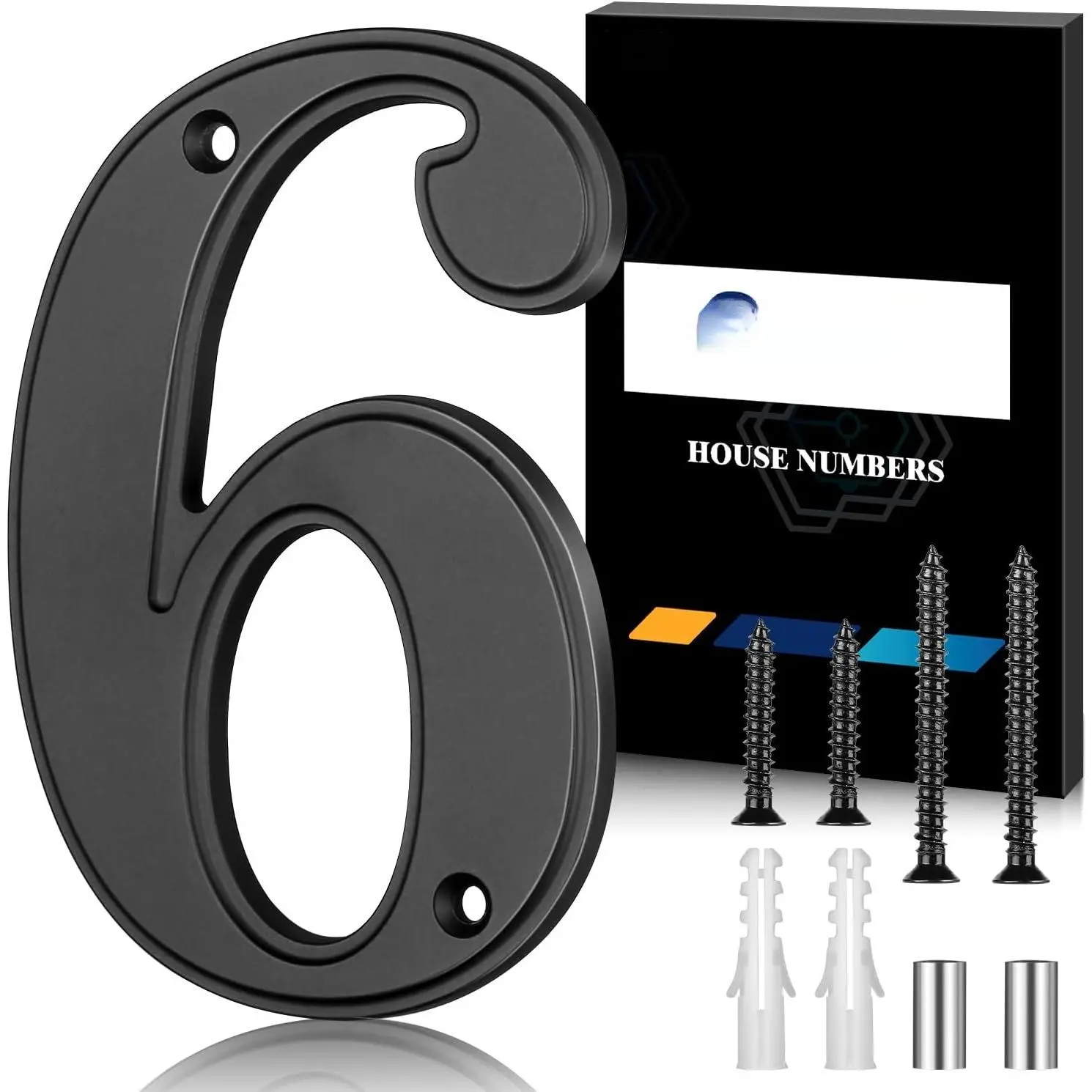 5 Inch Modern House Numbers for Outside, Large Metal Address Numbers for House, Anti-Rust Floating House Numbers with  Kits for Front Door Garden Mailbox, Black Zinc Alloy Style (Black 6)