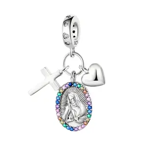 925 Silver Immaculate Mary Cross Charm