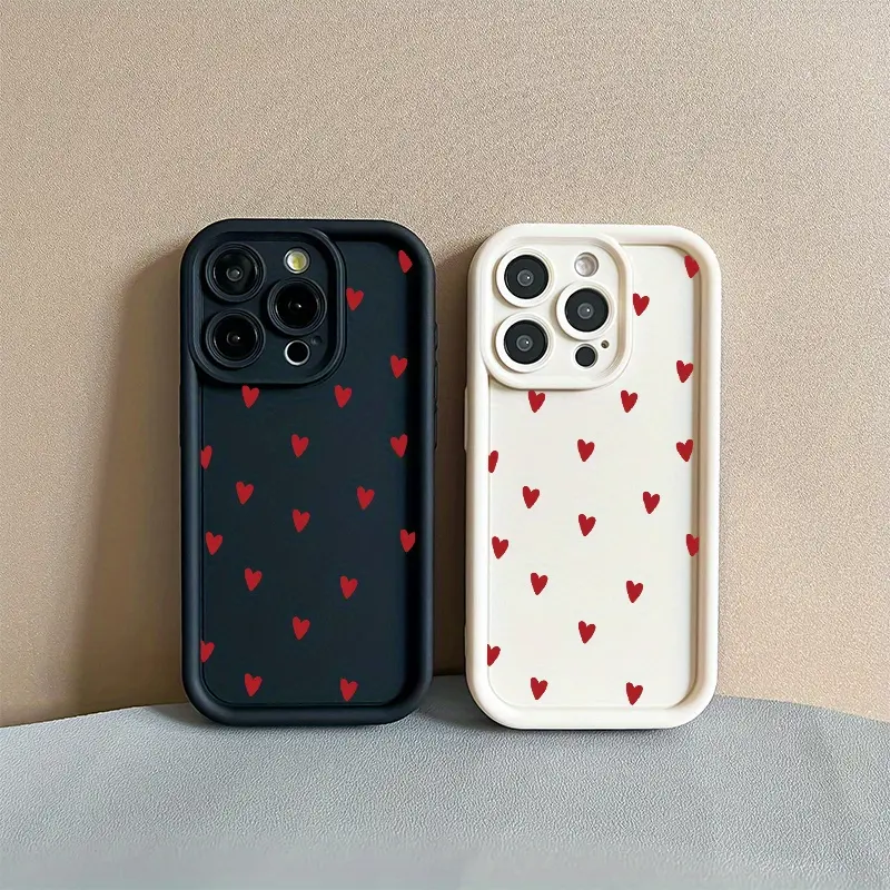 TPU Smartphone Case, Full Screen Red Love All-Inclusive Soft Anti-Fall Cover for iPhone 16PROMAX-16PRO-16PLUS-15PROMAX-15PRO-15PLUS-14PROMAX-14PRO-13PRO-11PRO-12MINI-XSMAX-XR-8PLUS-7P-6S-SE, Simple Personalized Cellphone Accessories for Handheld Devices