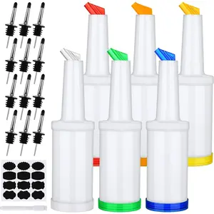 6 Pack Plastic Pour Bottles with Stainless Steel Pourer - Tapered Spout for  and Juice Store (34 Ounces, Multicolor)