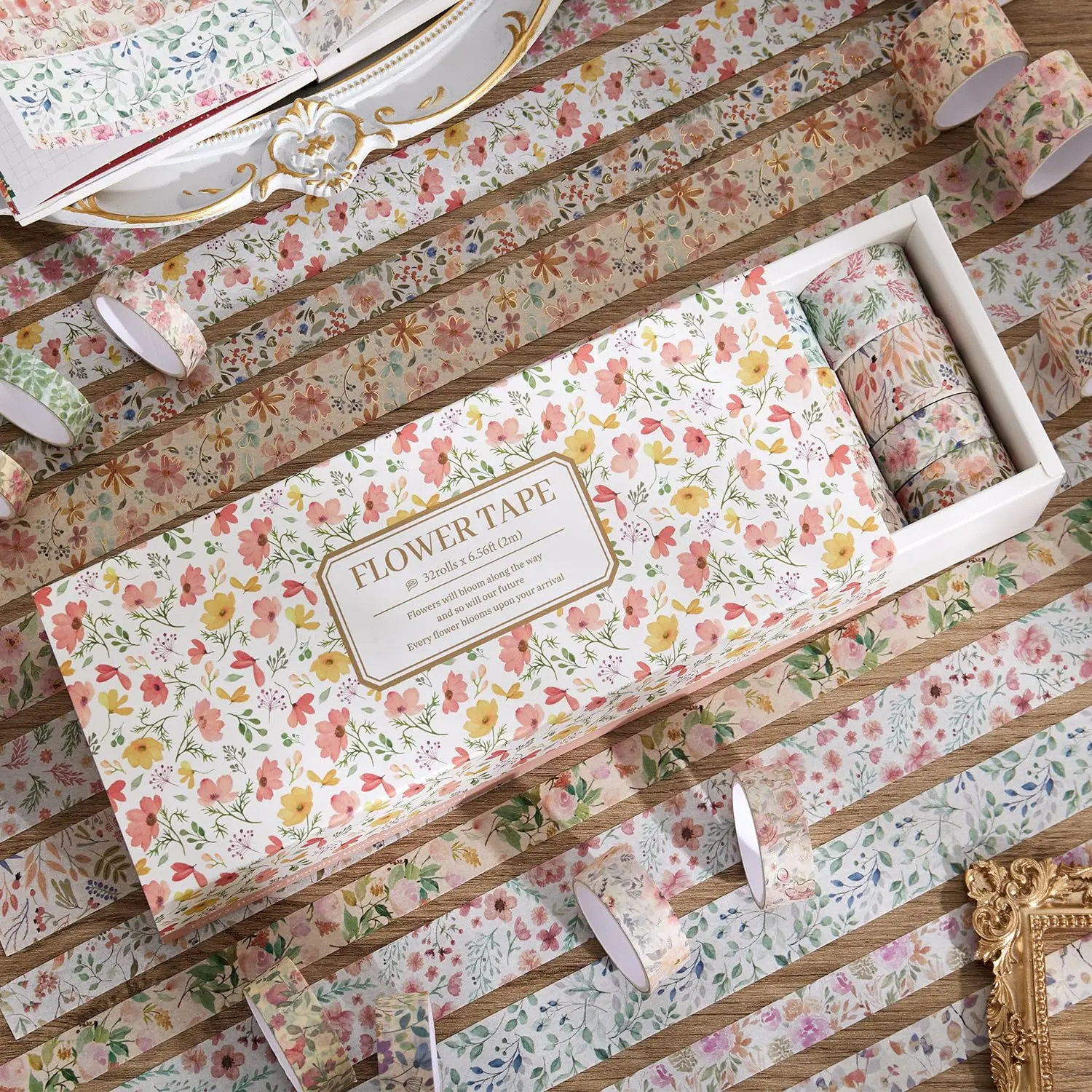 Flower Tape 32 Rolls Washi Tape Set Colored Floral Decorative Masking Tape for Artists Journaling Junk Journal DIY Craft Projects Scrapbooking Supplies Decor
