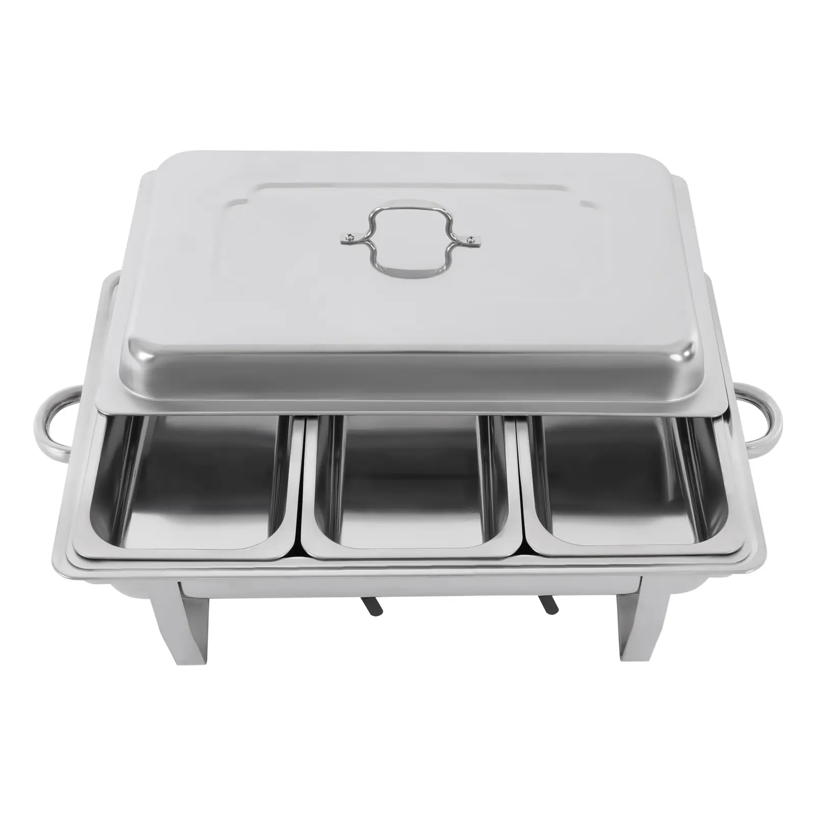 3-Compartment Stainless Steel Buffet Chafing Dish Set, Serving Food Warmer with Removable Lid & Water Pan, Dishwasher Safe for Weddings, Catering Events