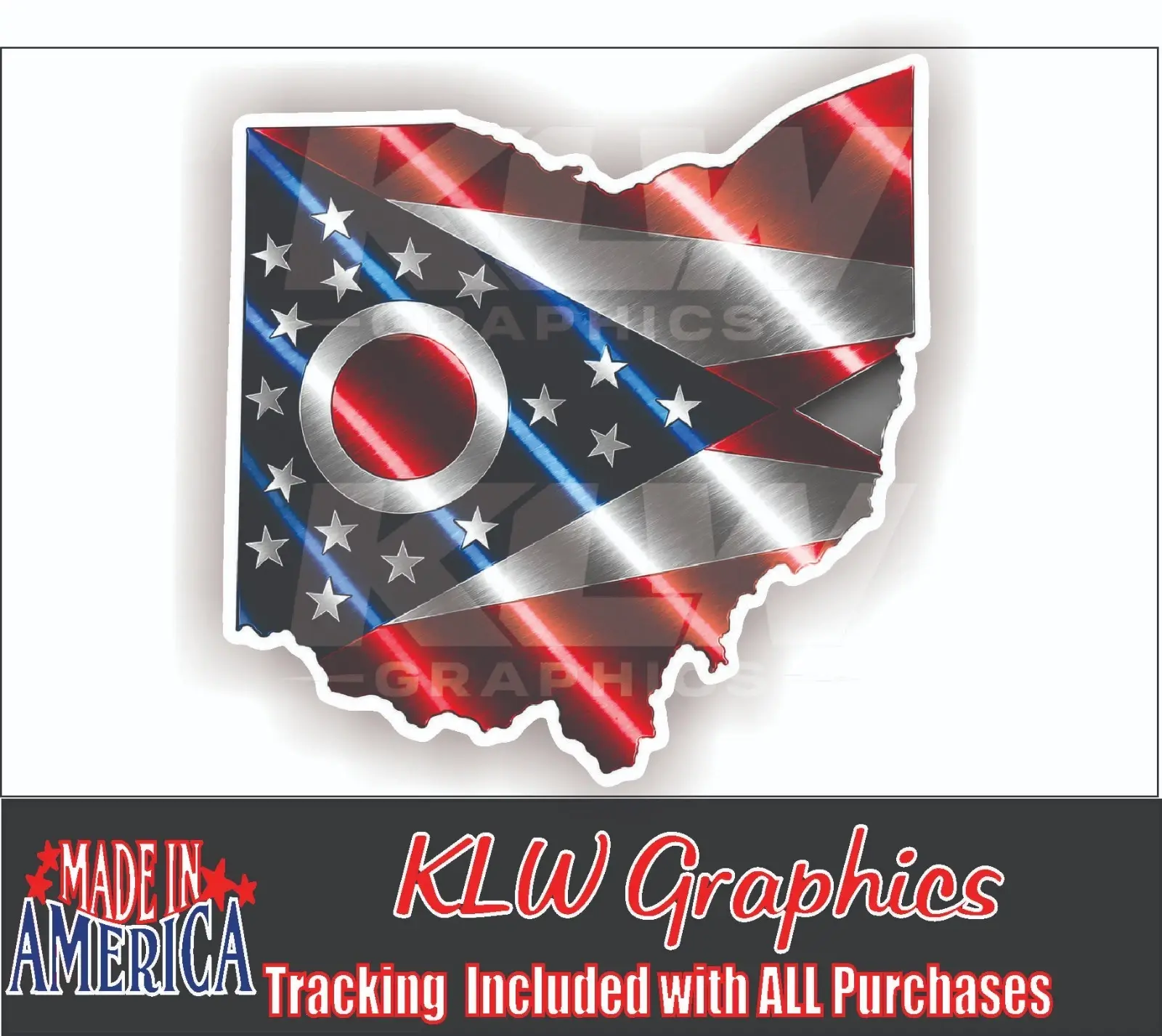 Ohio State Flag Full Color Decal Chrome American Flag Sticker Patriotic Car Truck Vinyl