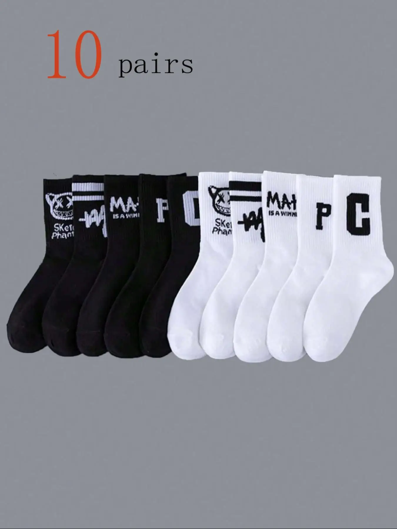 Men's Striped & Letter & Cartoon Graphic Print Crew Socks, Casual Soft Comfy Breathable Socks for All Seasons Daily Wear, Men's Socks, Socks Set, Athl