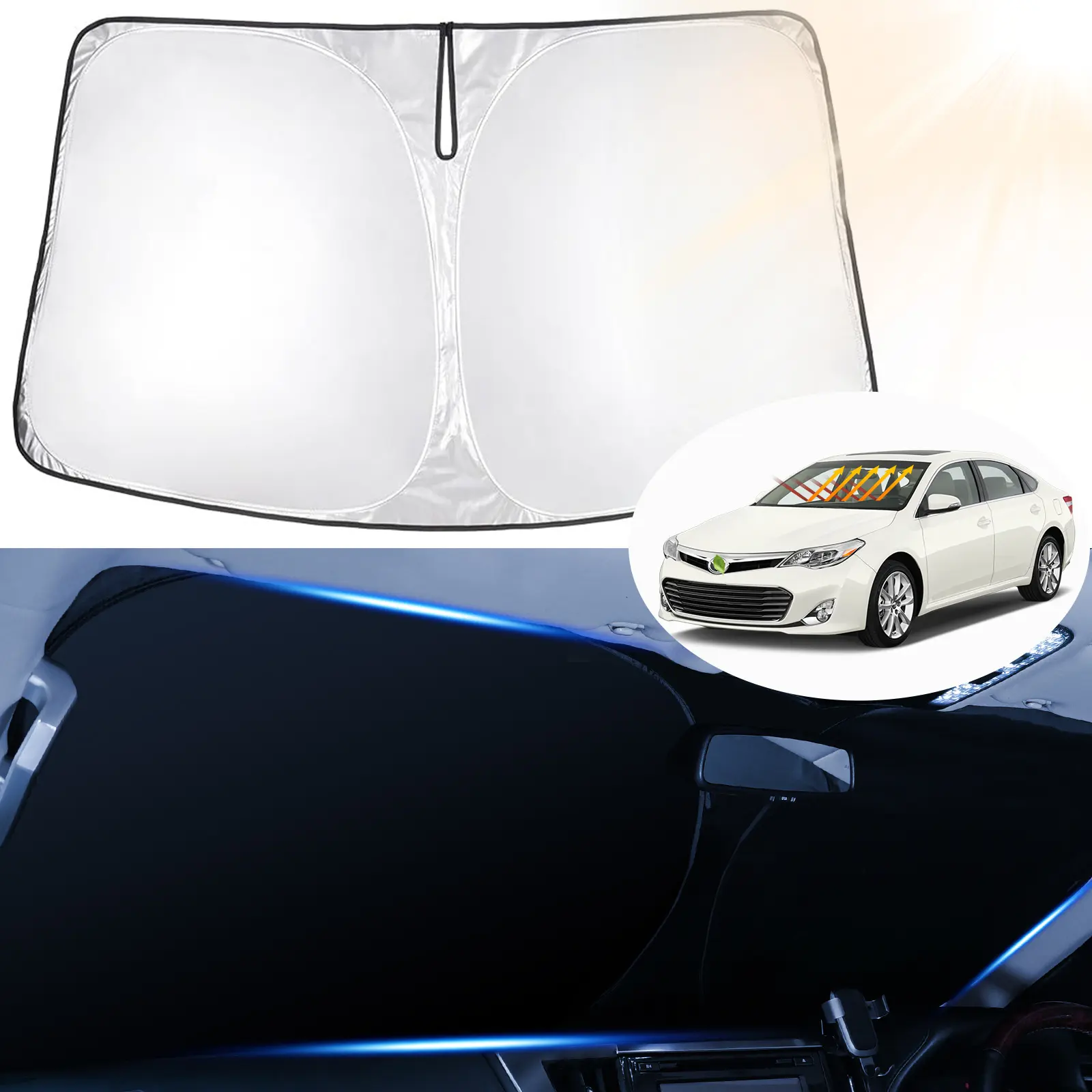 Canvcle Custom Fit Exterior Windscreen Shade Cover for 2013-2018 Toyota Avalon, 240T Reflective 5-Layer Black Heat Insulation Sunshade for Car Outside, UV Protective Foldable Front Window Visor, Blocks 99% UV Rays