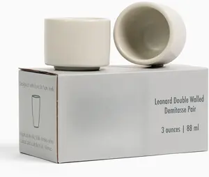 Leonard Ceramic Espresso Cups | Modern Stackable Demitasse Mugs for Espresso | Thick Walled, Handleless, Durable, Dishwasher & Microwave Safe | Set of 2, 3oz | Fog Grey